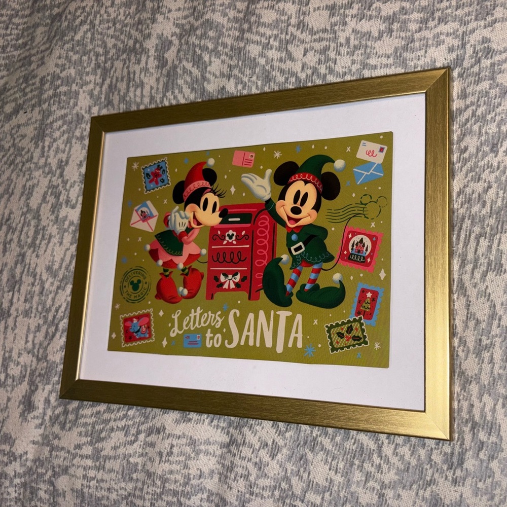 Disney letters to Santa Mickey Minnie Christmas gold frame print cardstock 5 x 7